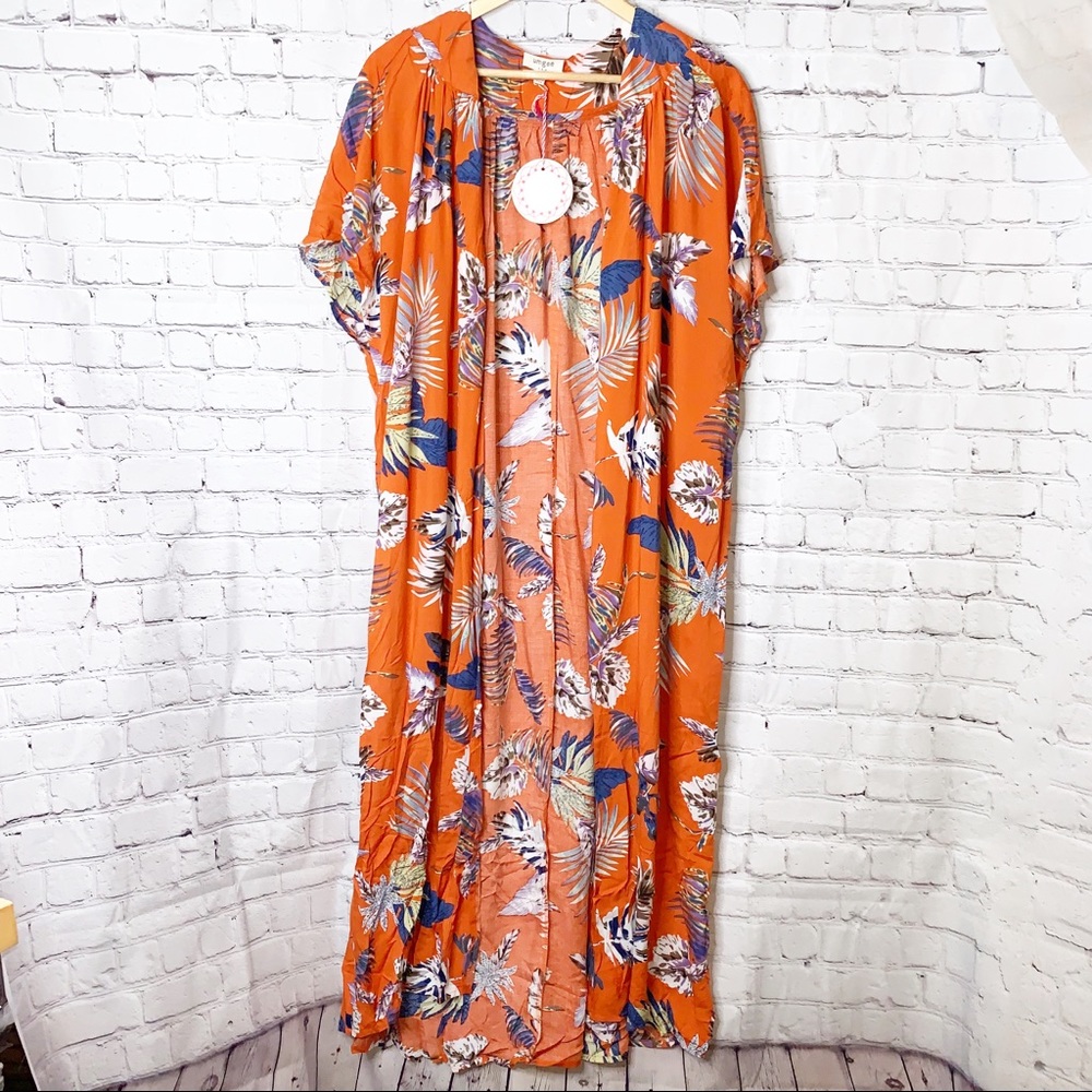 UMGEE NWT Clay Mix Leaf Print Duster Kimono